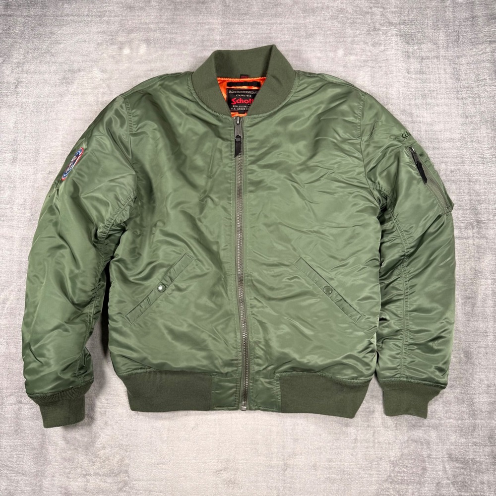 Schott NYC Jacket Mens Medium Green MA-1 Flight Bomber In De Goot NASA Patch